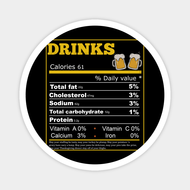 Funny Drinks Nutrition Facts Label Thanksgiving Drinks Nutrition